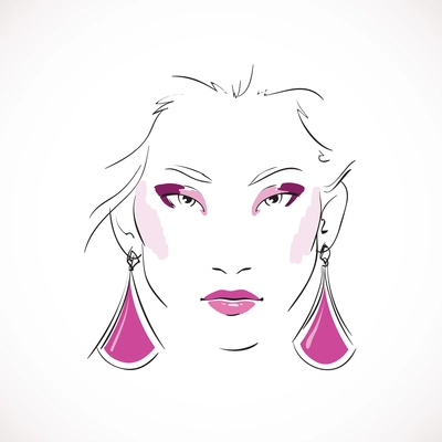 Front expressive look of fashion woman with earrings isolated vector illustration