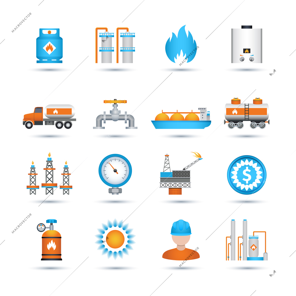 Nature gas fuel and energy industry icons set isolated vector illustration