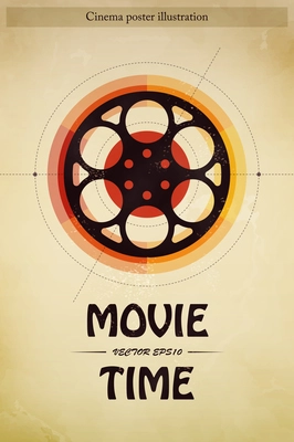 Cinema movie time entertainment industry poster with filmstrip vector illustration