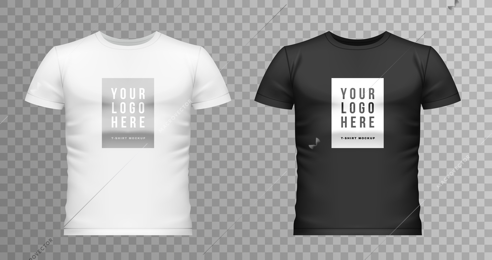 Realistic men t shirt mockup icon set white and black mens t shirts with space for logo vector illustration