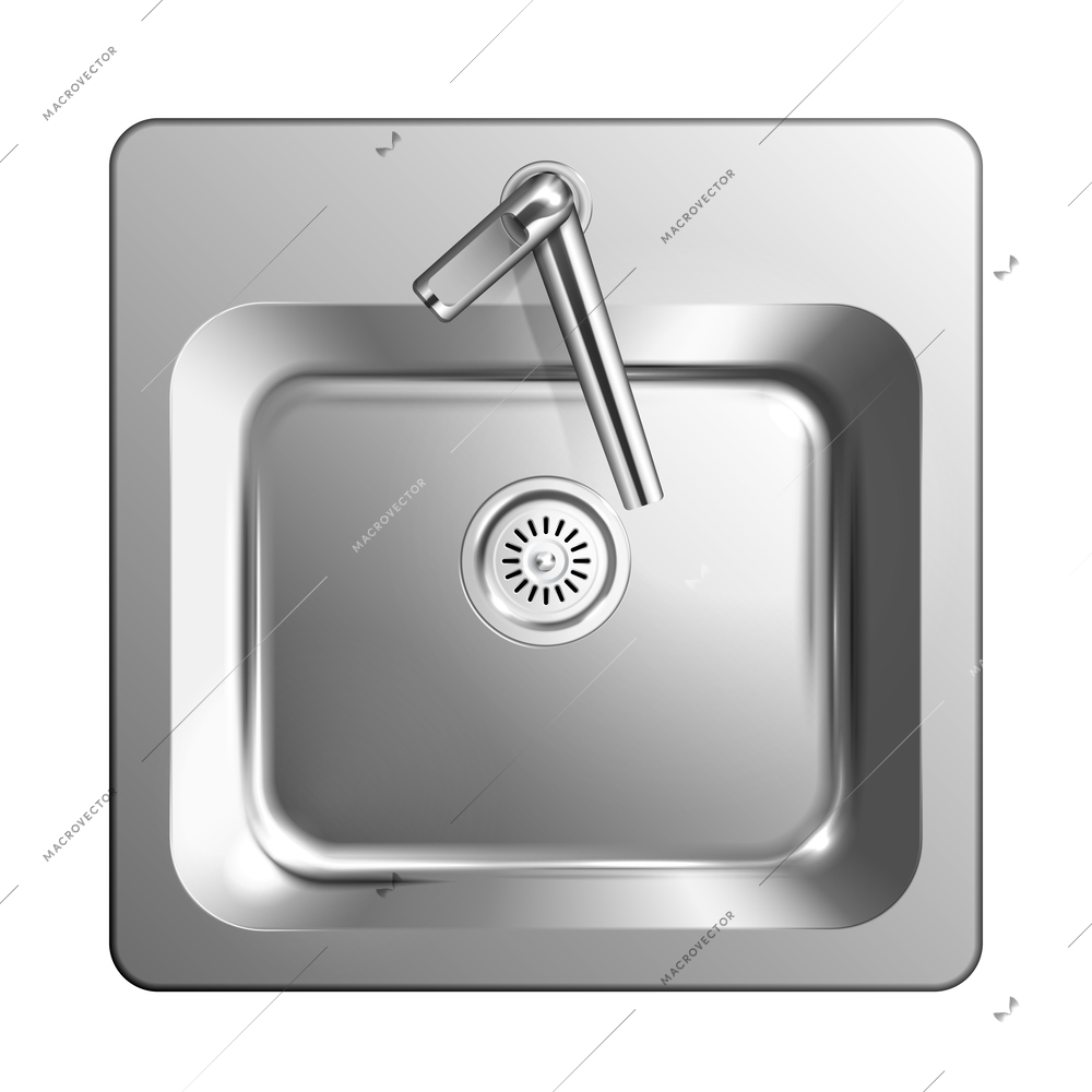 Realistic isolated metal drainage grate sink concept shiny new metal square sink vector illustration