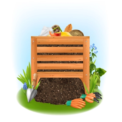 Compost realistic concept with fruit and vegetables symbols vector illustration