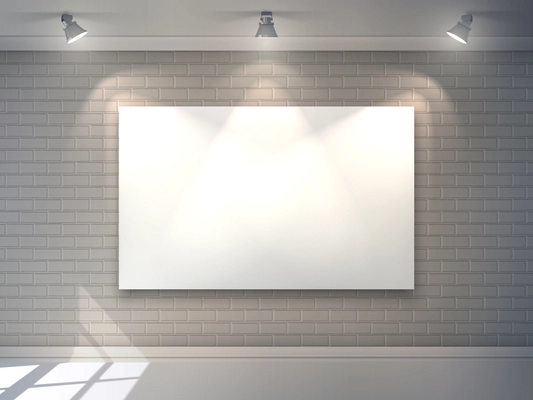 Gallery interior with blank billboard and spotlight poster vector illustration