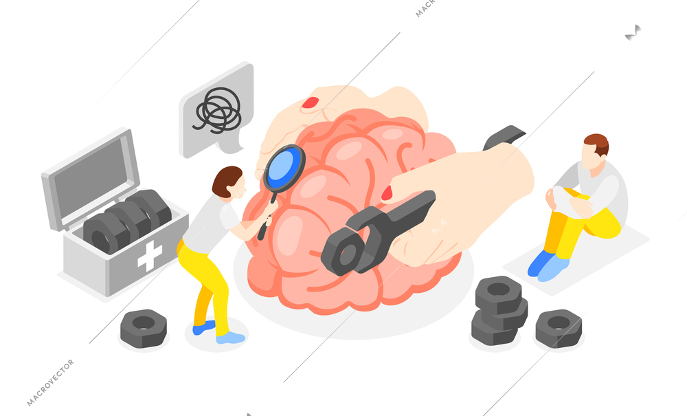 Mental health isometric composition with mental disorder symbols vector illustration