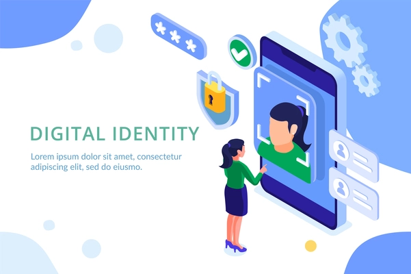 Web 3.0 tecnhologies isometric concept with digital identity symbols vector illustration