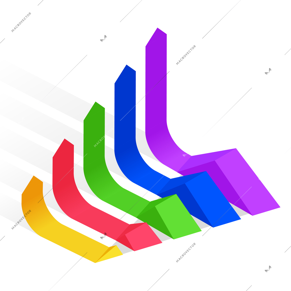 Abstract infographics composition with colorful arrows of rainbow colors and different sizes isometric vector illustration