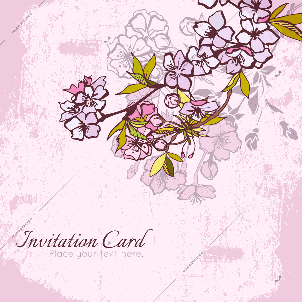 Blossom cherry or sakura invitation postcard vector illustration