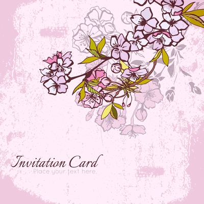 Blossom cherry or sakura invitation postcard vector illustration