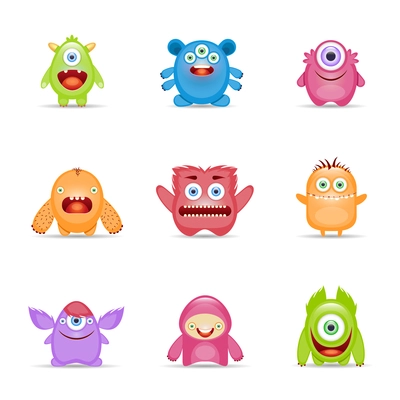 Group of monster alien mutant colorful character set isolated vector illustration