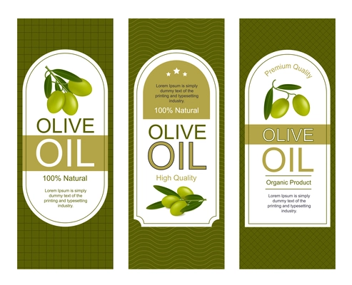 Natural high quality olive oil labels design set isolated realistic vector illustration