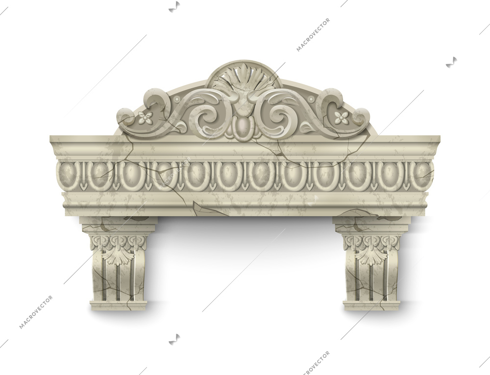 Ancient cracked marble element of wall building architectural design realistic vector illustration