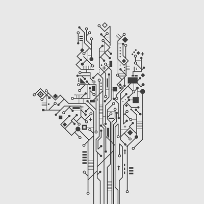 Computer circuit board in hand shape creative technology poster vector illustration