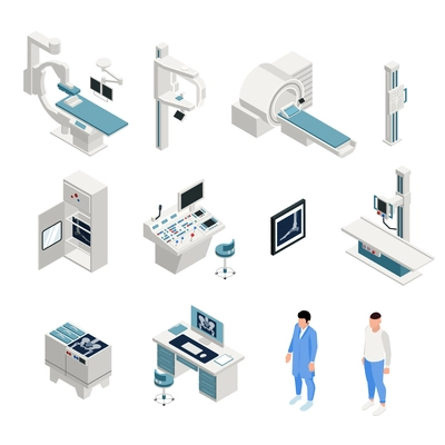 X-ray isometric icons set with healthcare symbols isolated vector illustration