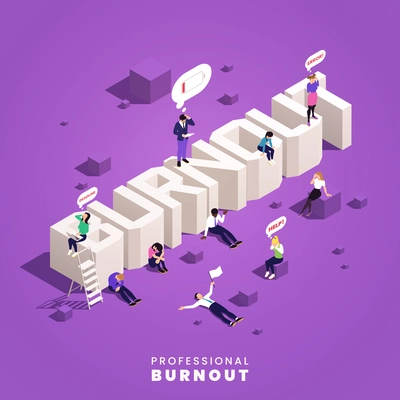 Professional burnout syndrome isometric concept with office workers showing depression and frustration symptoms vector illustration