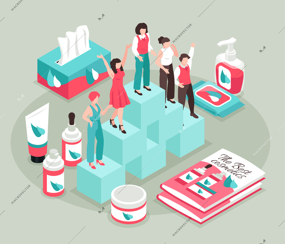 Isometric network marketing concept with giveaway promotion symbols vector illustration