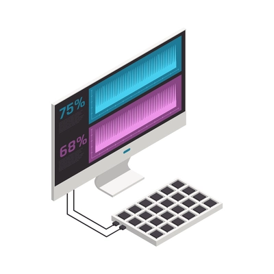 Semiconductor chip production isometric icons composition with isolated hi-tech facility image vector illustration