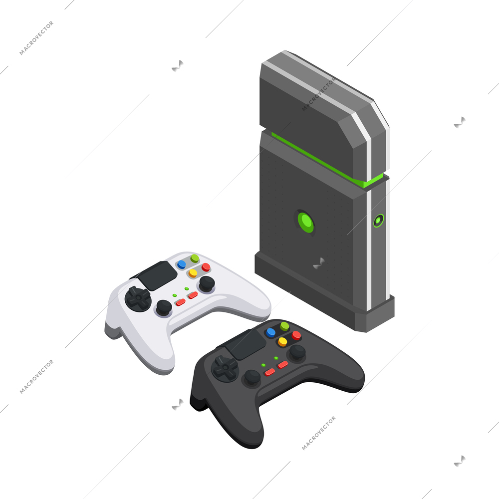 Gaming development gamers game industry composition with isometric images of electronic devices vector illustration