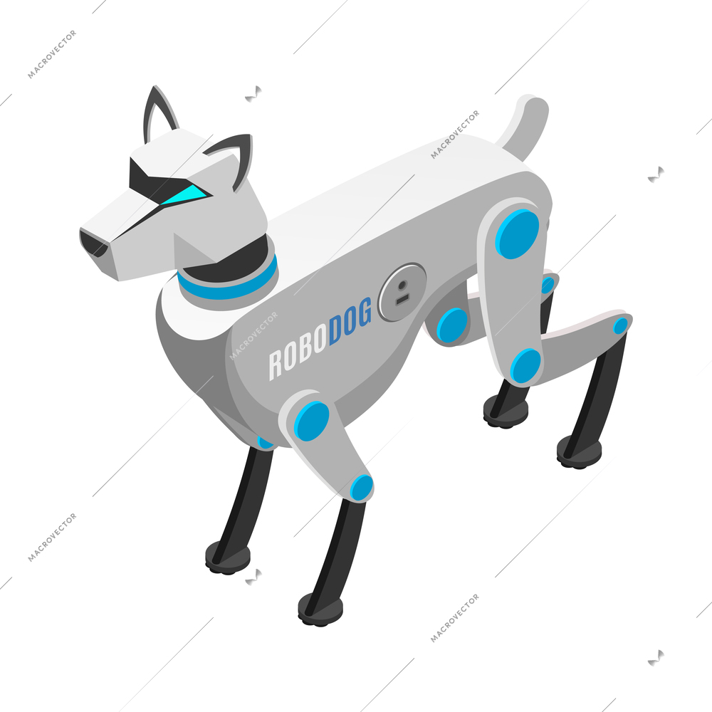 Animal robots isometric composition with isolated image of futuristic automated pet companion on blank background vector illustration