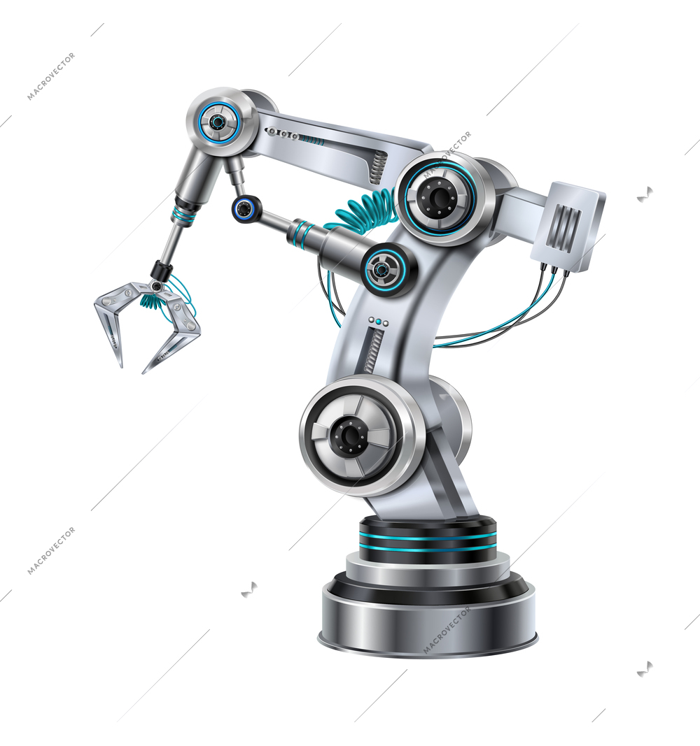 Robotic arm realistic composition with isolated image of futuristic industrial arm manipulator on blank background vector illustration