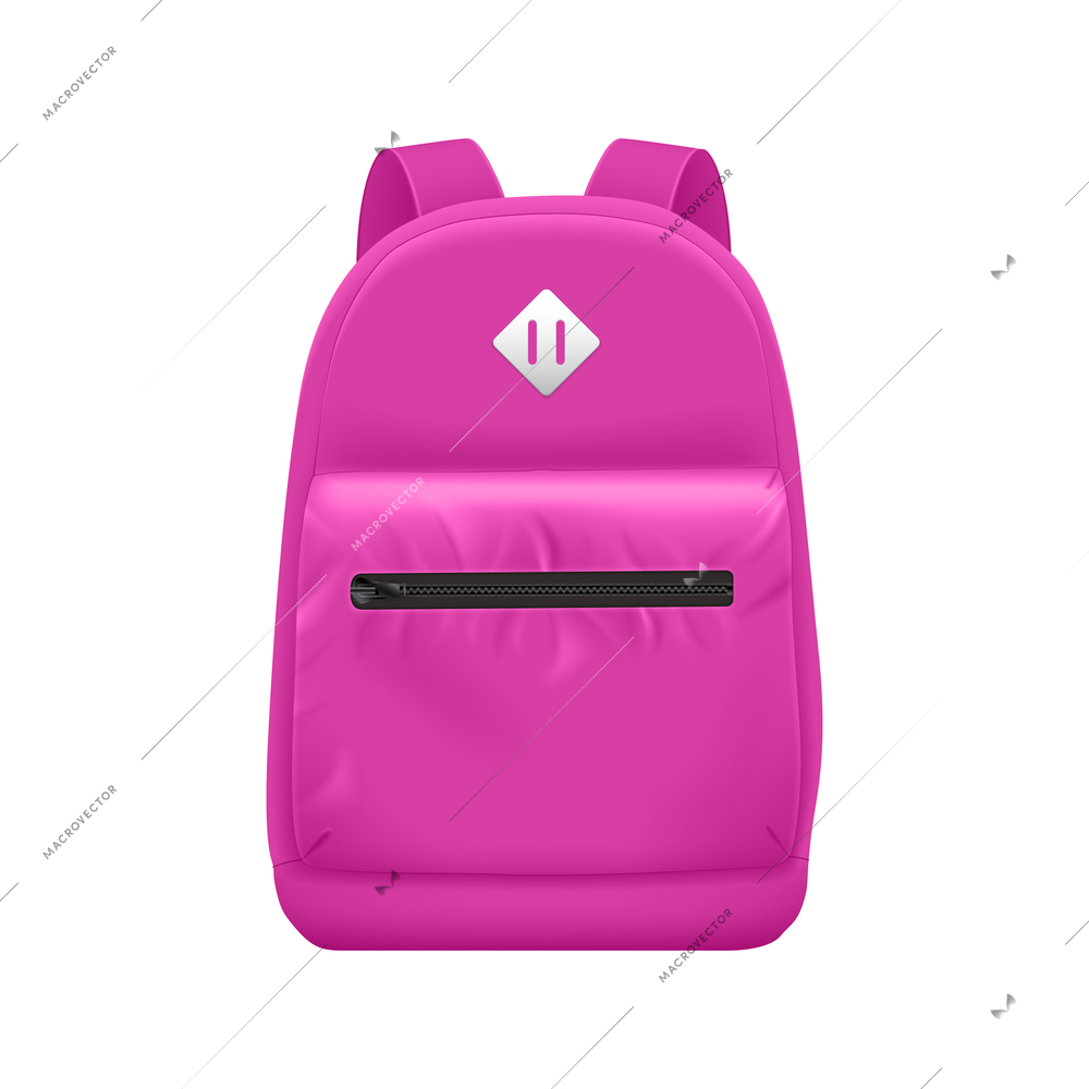 Realistic school backpack composition with isolated front view image of college bag for stationery books vector illustration