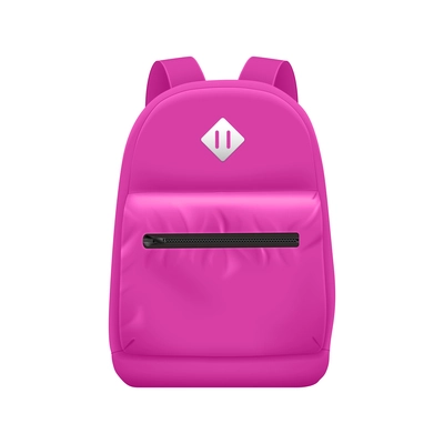 Realistic school backpack composition with isolated front view image of college bag for stationery books vector illustration