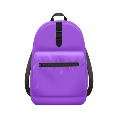 Realistic school backpack composition with isolated front view image of college bag for stationery books vector illustration