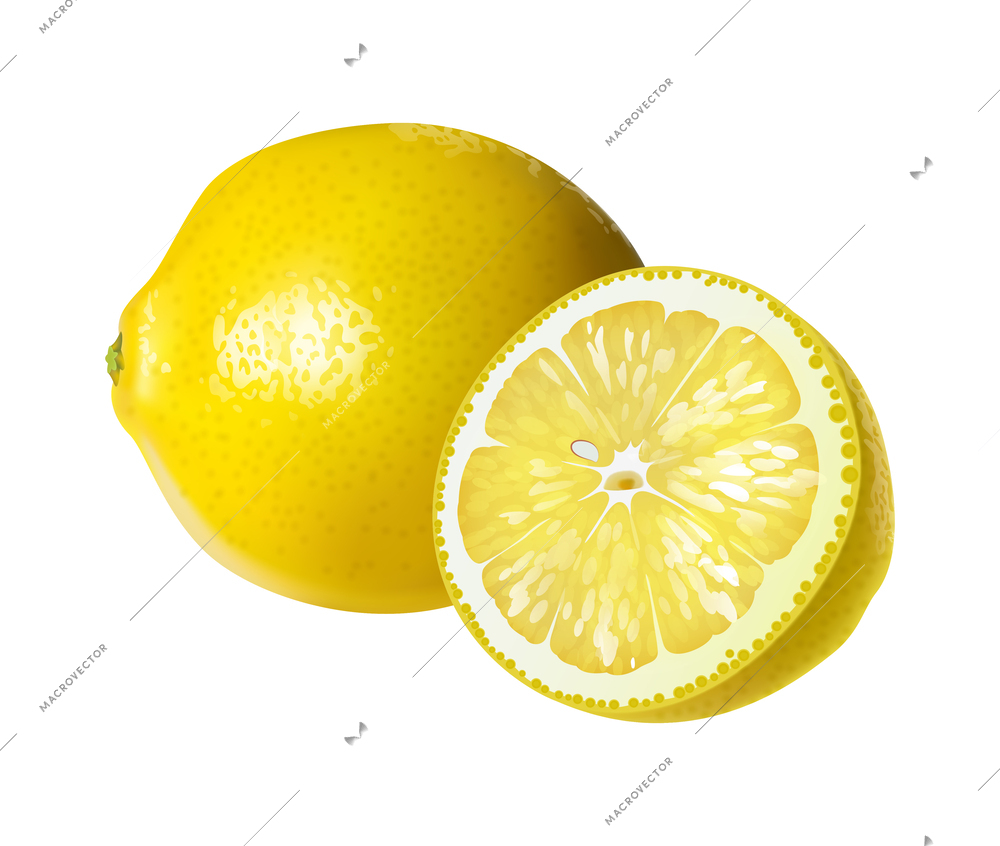 Realistic citrus fruit composition with isolated view of whole and half fruits on blank background vector illustration