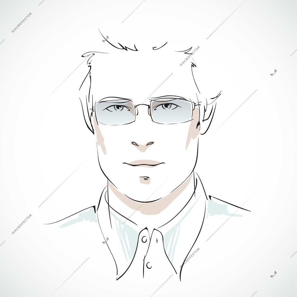 Office business style. Young businessman portrait with elegant glasses and shirt isolated vector illustration