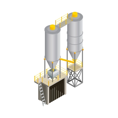 Concrete production isometric composition with isolated view of factory facilities for producing cement goods vector illustration