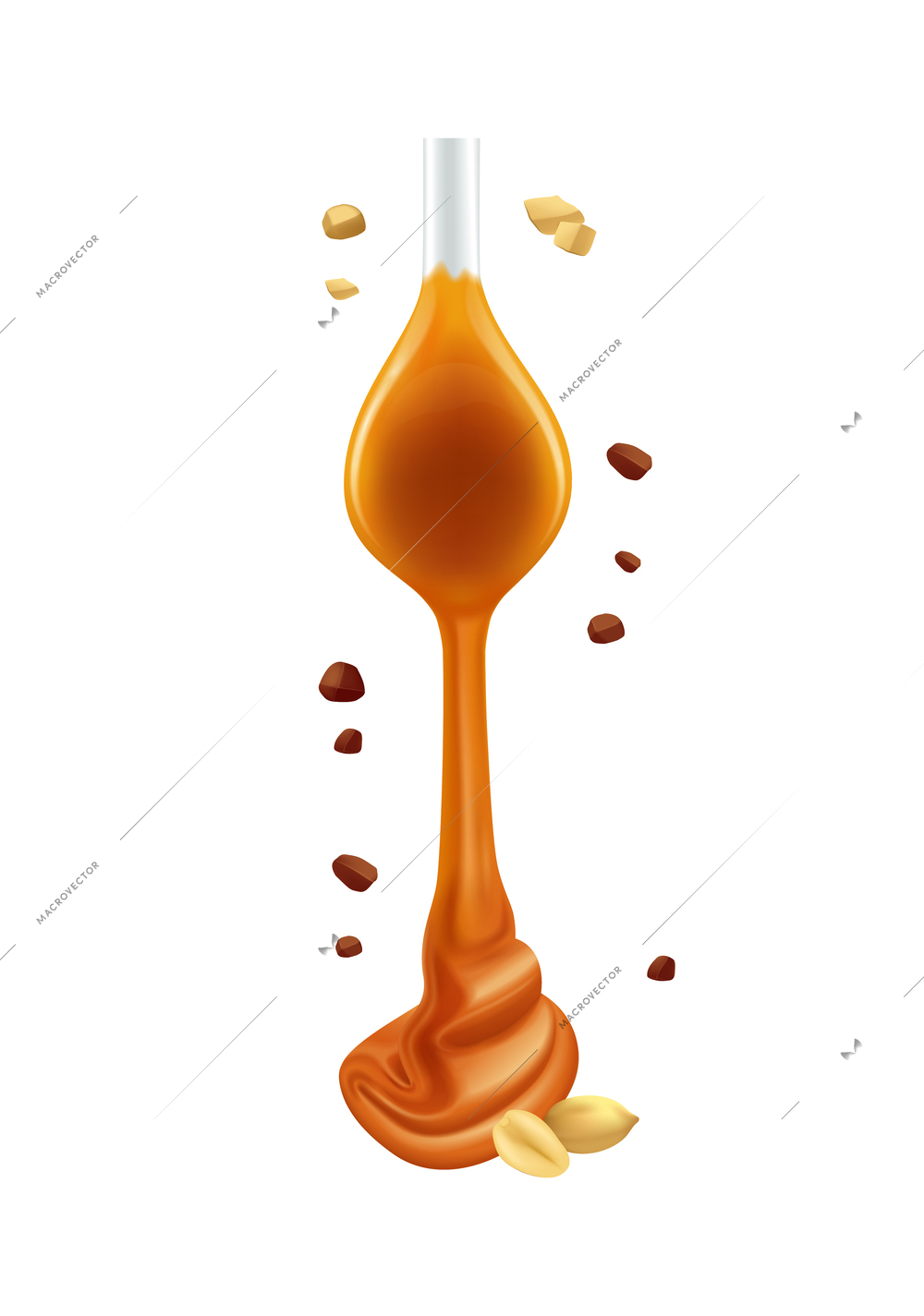 Realistic caramel chocolate nut composition with detailed images of sweets on blank background vector illustration