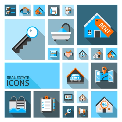 Real estate icons set with garage location search contract isolated vector illustration