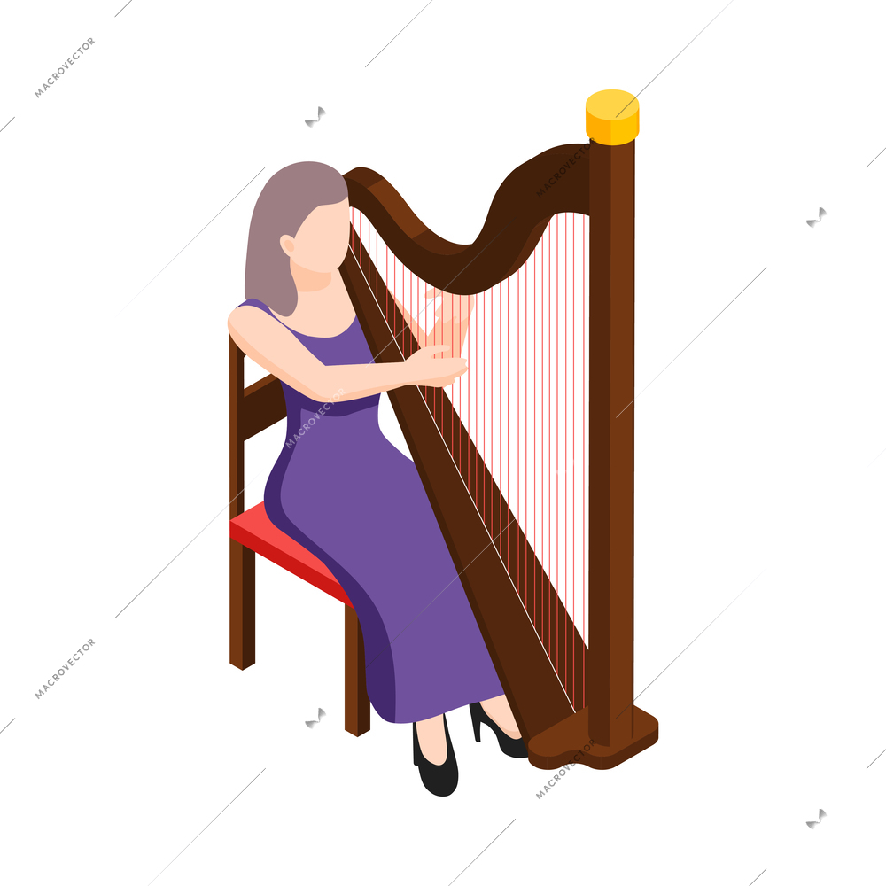 Musicians people isometric composition with isolated human character playing musical instrument vector illustration