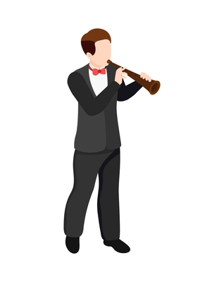 Musicians people isometric composition with isolated human character playing musical instrument vector illustration