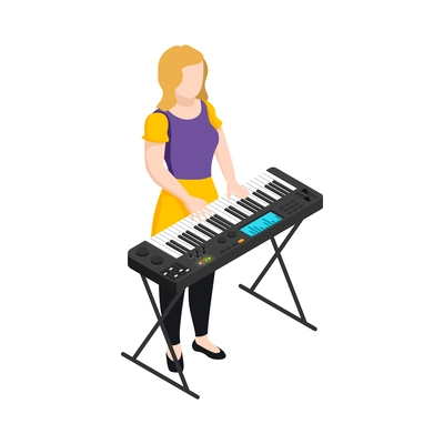 Musicians people isometric composition with isolated human character playing musical instrument vector illustration