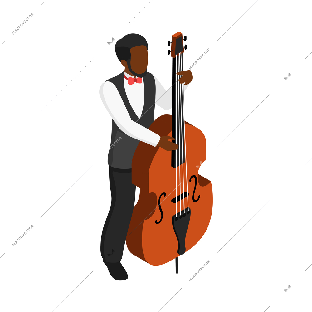 Musicians people isometric composition with isolated human character playing musical instrument vector illustration