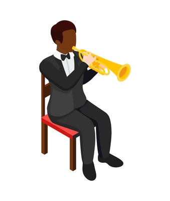 Musicians people isometric composition with isolated human character playing musical instrument vector illustration