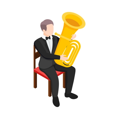 Musicians people isometric composition with isolated human character playing musical instrument vector illustration