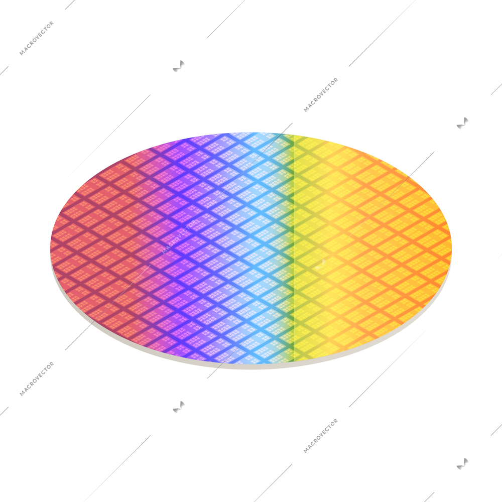 Semiconductor chip production isometric icons composition with isolated hi-tech facility image vector illustration