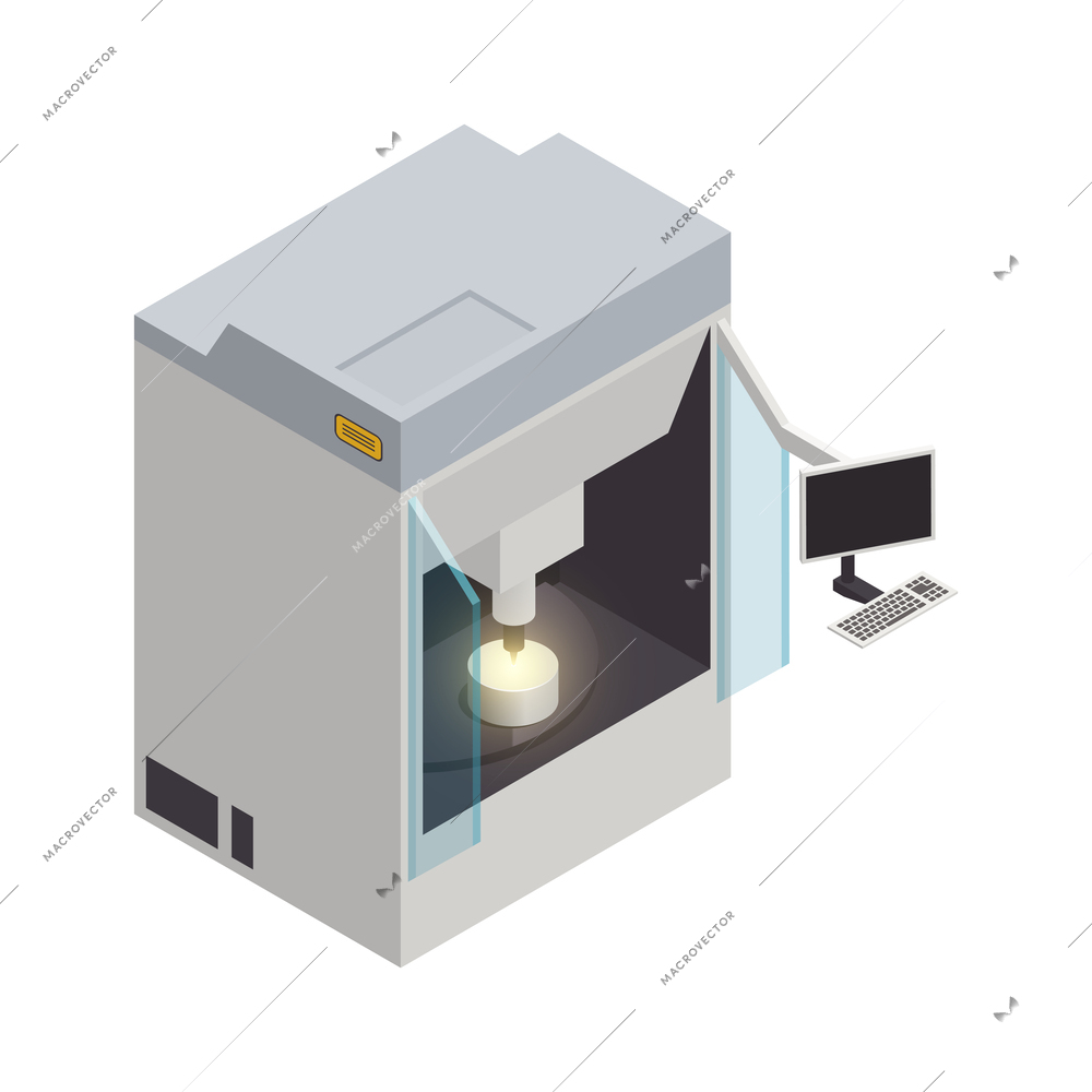 Semiconductor chip production isometric icons composition with isolated hi-tech facility image vector illustration