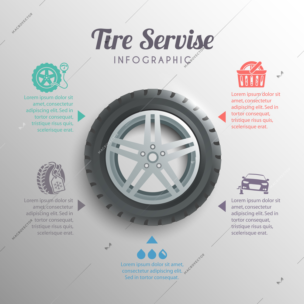 Tire service professional wheels installation service infographic elements set vector illustration