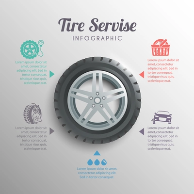 Tire service professional wheels installation service infographic elements set vector illustration