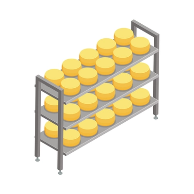 Cheese production isometric composition with factory equipment facilities machinery isolated vector illustration