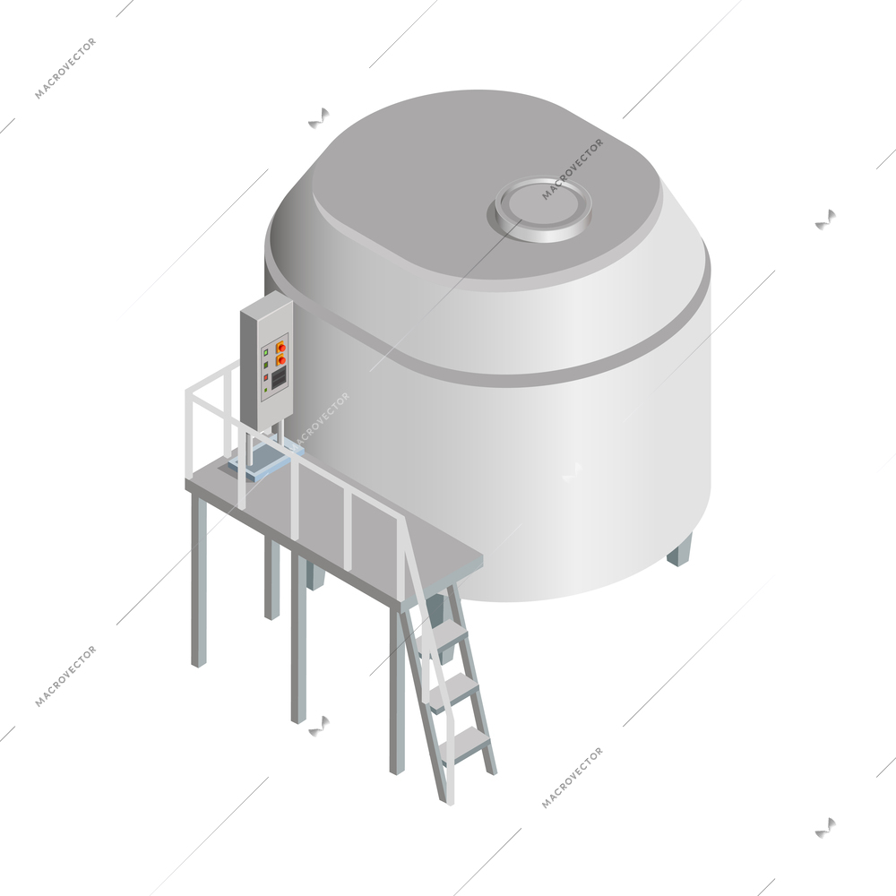 Cheese production isometric composition with factory equipment facilities machinery isolated vector illustration