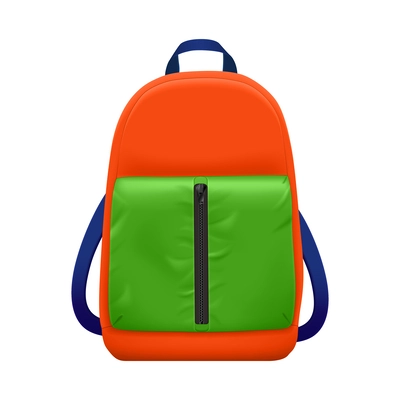 Realistic school backpack composition with isolated front view image of college bag for stationery books vector illustration