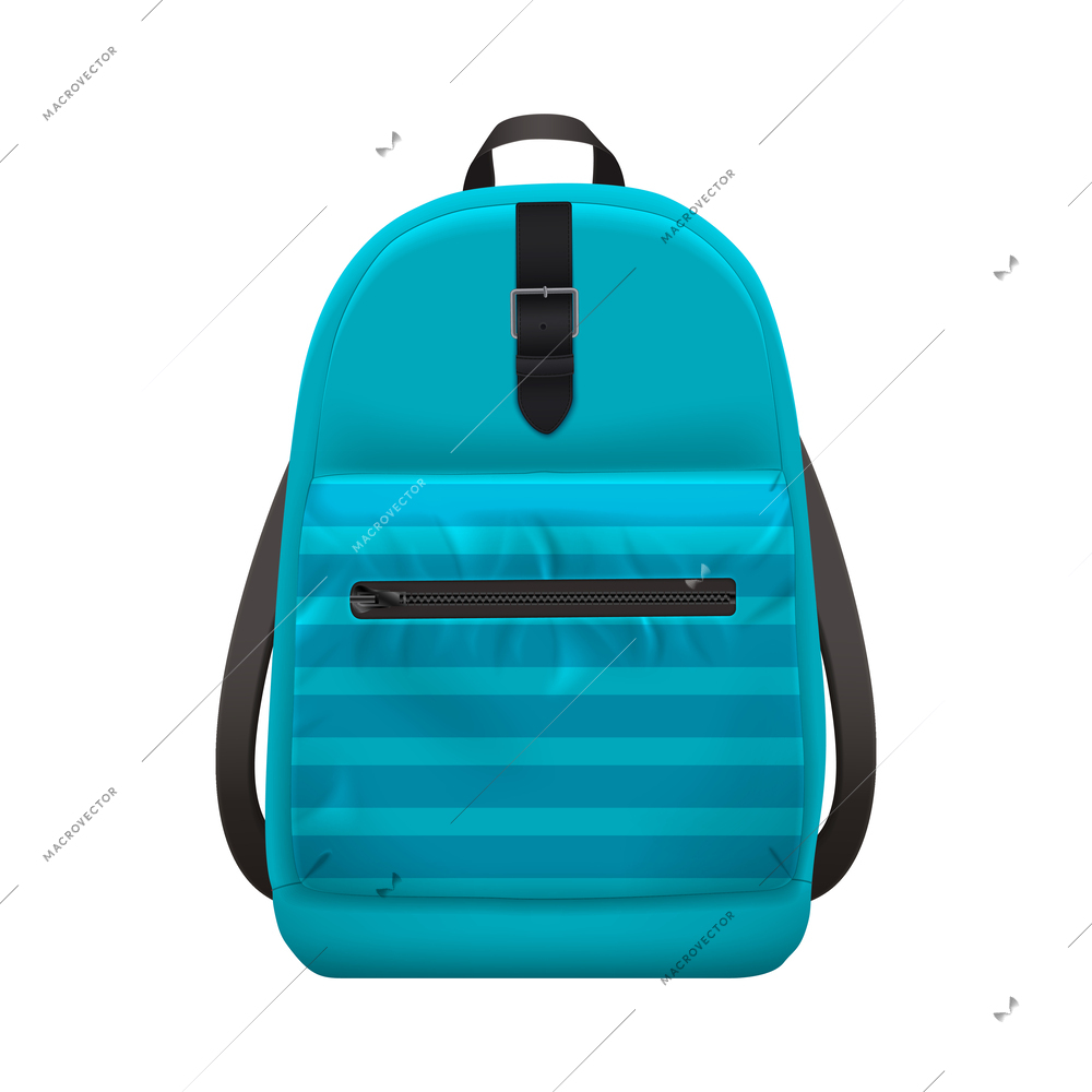 Realistic school backpack composition with isolated front view image of college bag for stationery books vector illustration