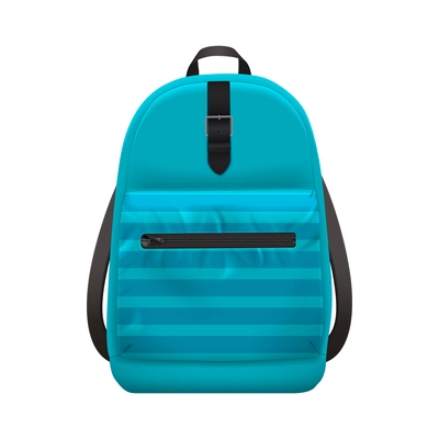 Realistic school backpack composition with isolated front view image of college bag for stationery books vector illustration