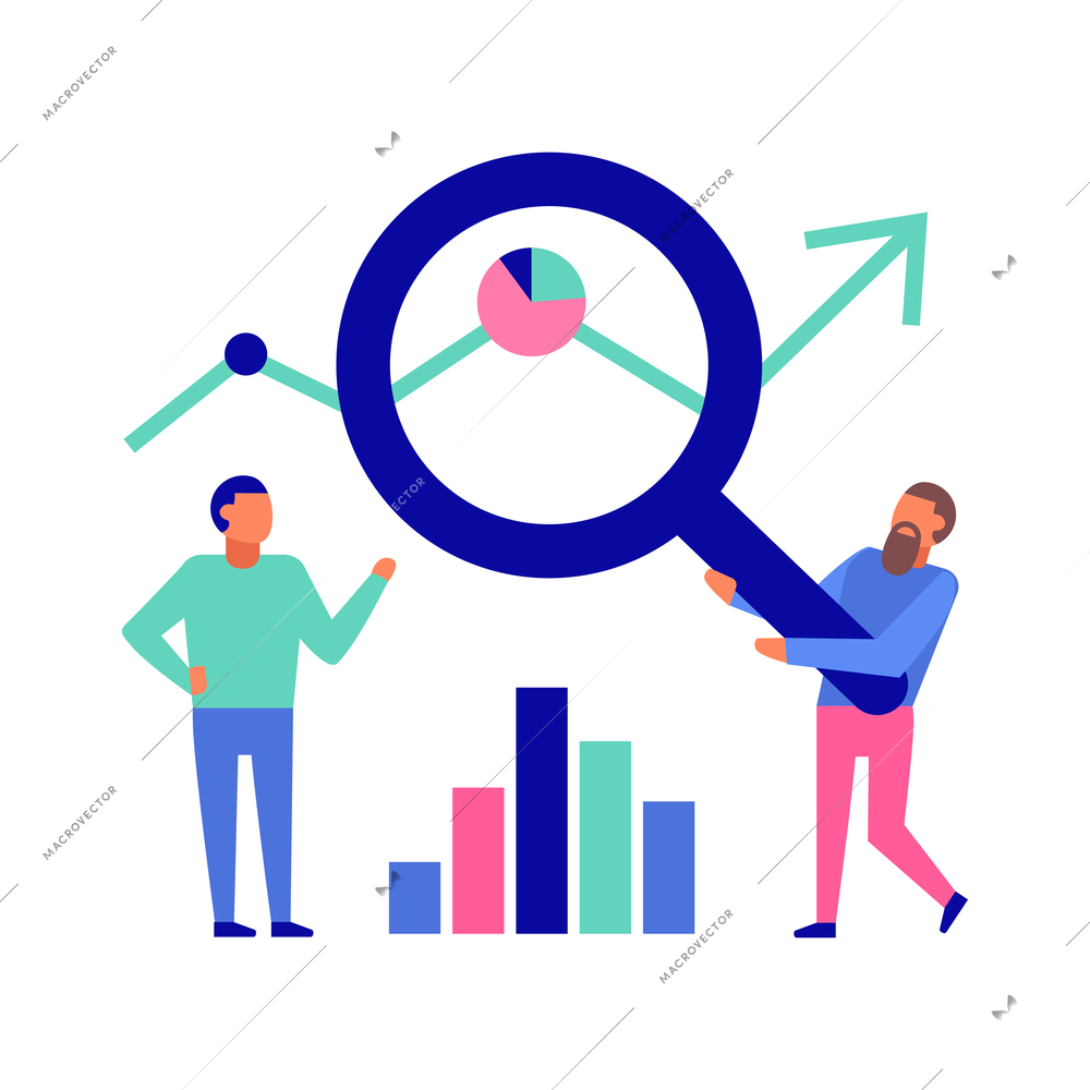 Data analytics diagrams graphic results presentation analysis tools techniques decision making flat composition vector illustration
