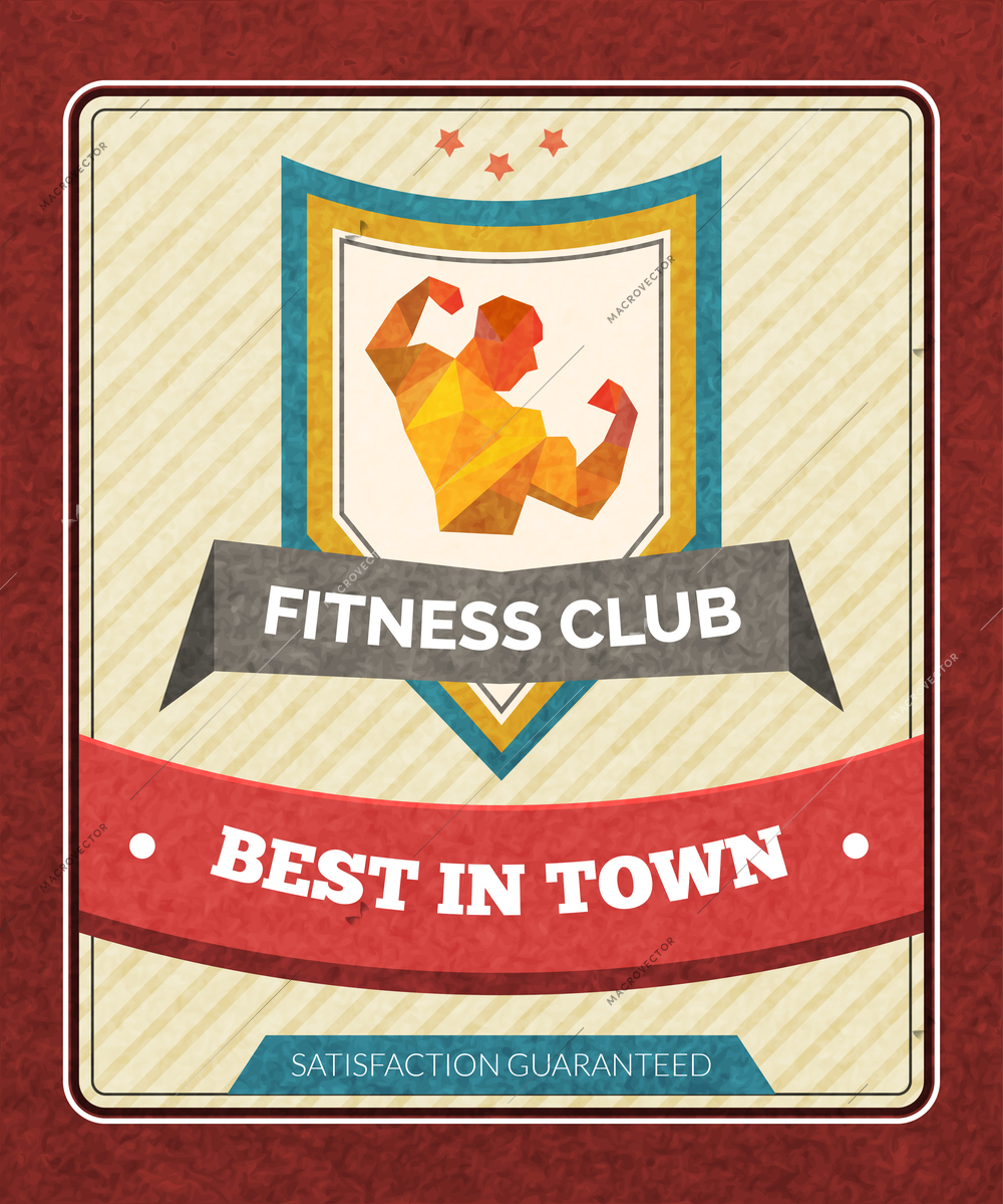 Fitness sport club poster with polygonal male bodybuilder figure vector illustration