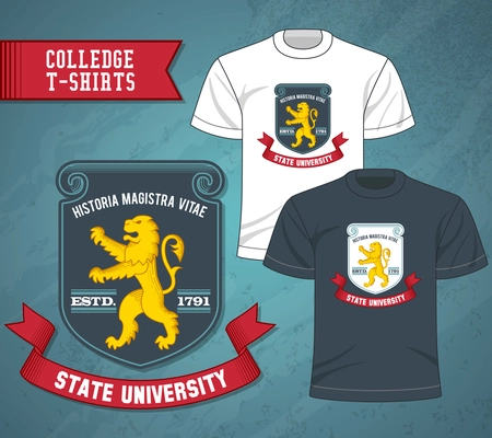 T-shirts decorative icons set with college university golden lion labels vector illustration