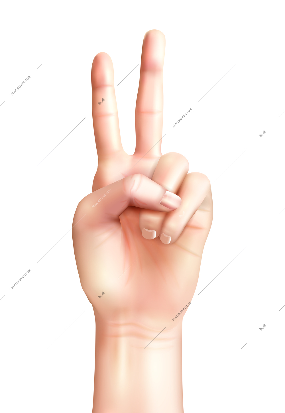 Realistic composition with human hand counting gesture isolated on blank background vector illustration